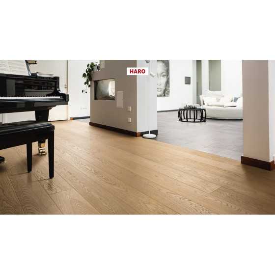 haro parquet 4000 planche large à l ancienne 180x13.5x2200mm  4v chêne blanc puro exklusiv brossé naturalin plus top connect - c