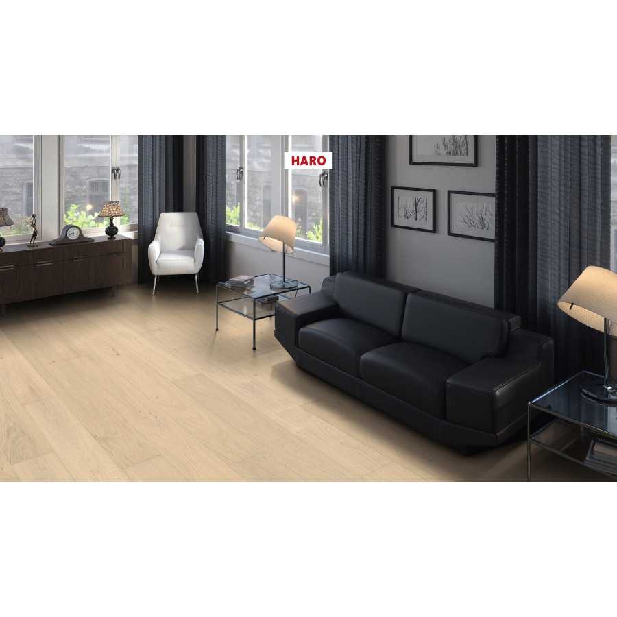 HARO PARQUET 4000 Planche large Maxim 4V Chêne blanc clair Markant brossé naturaDur Rainure & languette 180x11mm - 5G - Certifié