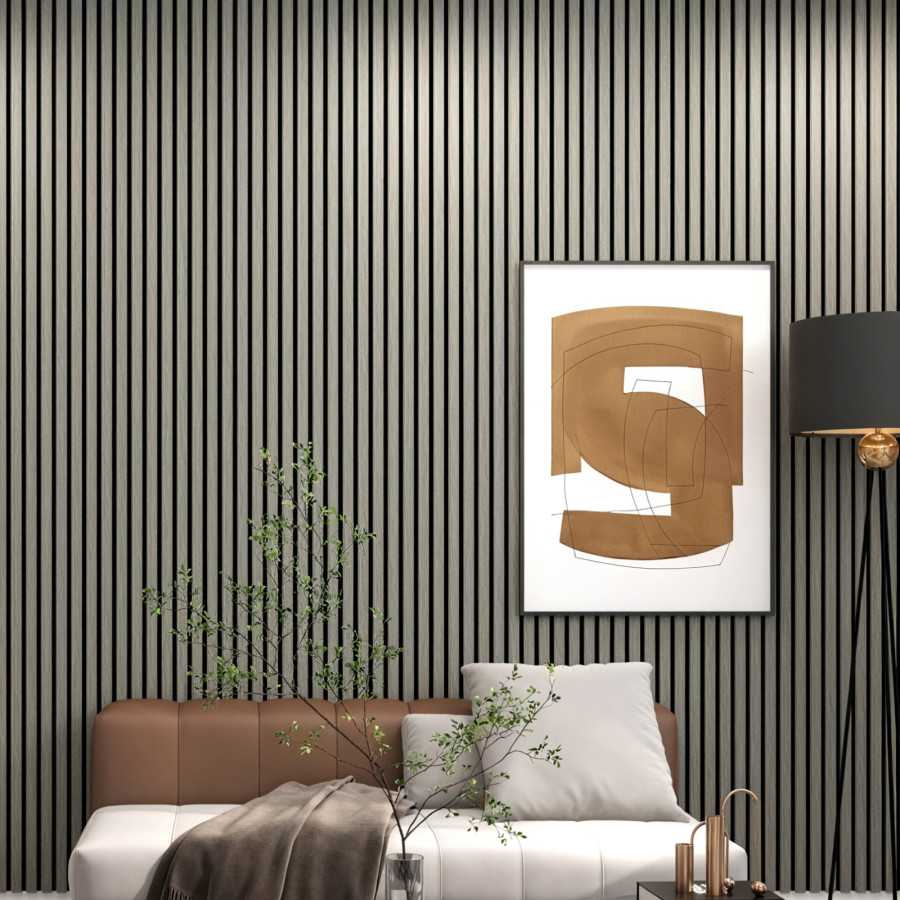Decorative Acoustic Wall Panel "Des Songes" in MDF PET Black Oak Finish on Black Background | Wall Panels | Premibel Parquet Decorative Acoustic Wall Panel "Des Songes" in MDF PET Black Oak Finish on Black Background | Wall Panels | Premibel Parquet