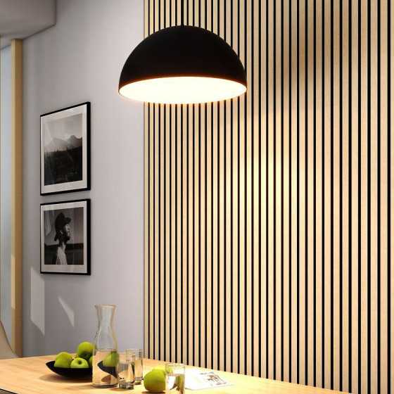 Panneau Acoustique Decoratif Mural De L'aube En Mdf Pet Finition Chêne Golden Sur Fond Noir - Dinachoc - 520x18x2400mm
