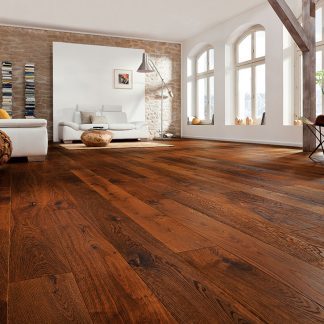 CHÊNE CONTRECOLLE RUSTIQUE VERNI BROSSE SMOKED 190X18X400mm A 1900mm 3mm de Couche d'usure - Certifié FSC 100 %
