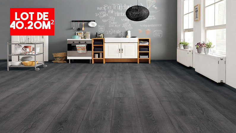 Sol Stratifié Chêne Contura Noir Authentic Top Connect - Lot de 40.20m²