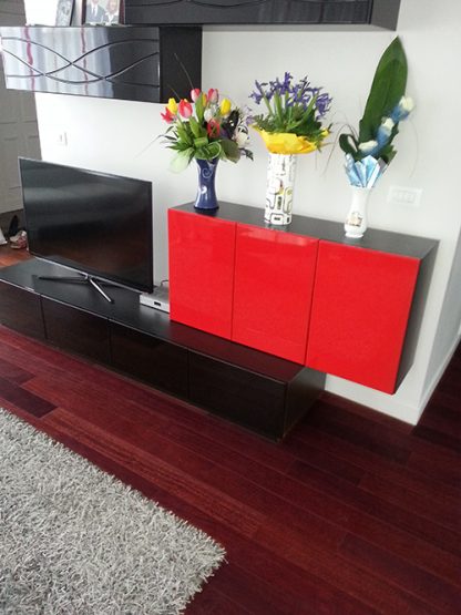 Kempas massif teinte aubergine fixe l1000/ 90X15mm