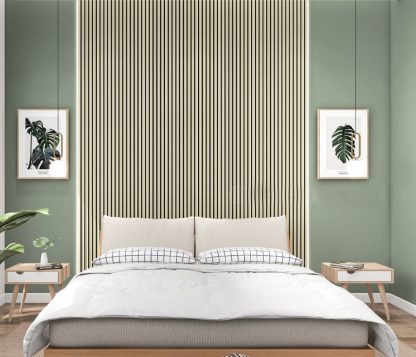 PANNEAU ACOUSTIQUE DECORATIF MURAL DU SILENCE EN MDF PET FINITION IVOIRE SUR FOND NOIR - DINACHOC - 520X18X2400mm